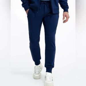 NEW Swet Tailor Mens Navy Blue Stretch Fleece Joggers